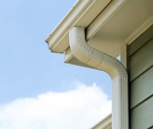 Close of a roof gutter and drainspout